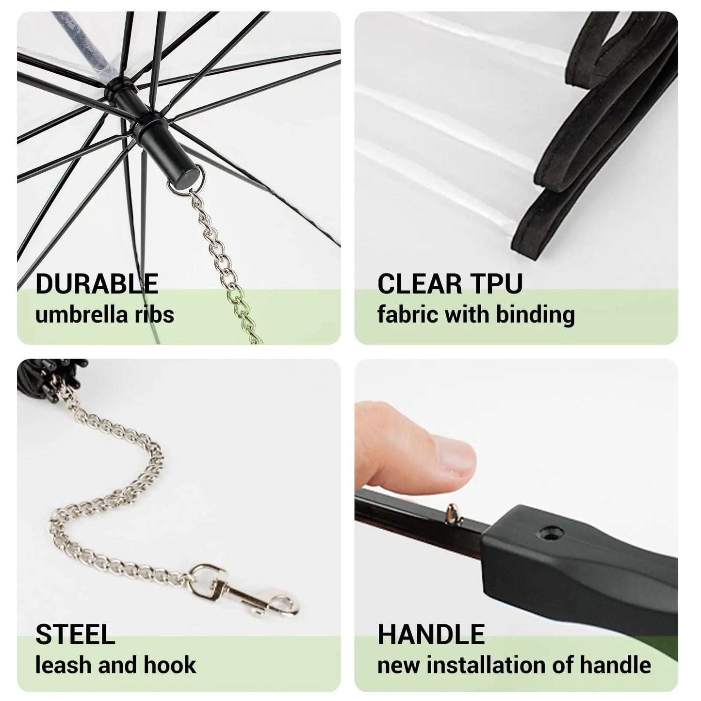 Dog Umbrella with Metal Chain, Suitable for Small Teddy Dogs and Bichon Frize, Foldable Pet Dog Umbrella, with Traction Rope Chain, Adjustable Handle and Assembled Raincoat, Suitable for Dog Walking and Rainproof in the Snow,