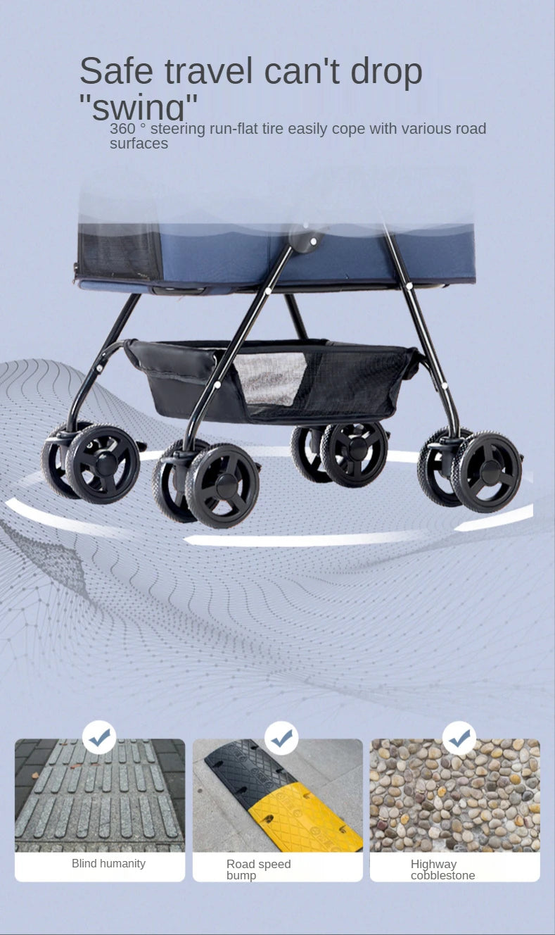 Pet Stroller for Dogs Cats Luxury Dog Carrier Strollers Breathable Travel Stroller Pushchair Separation Four-Wheeled Strollers