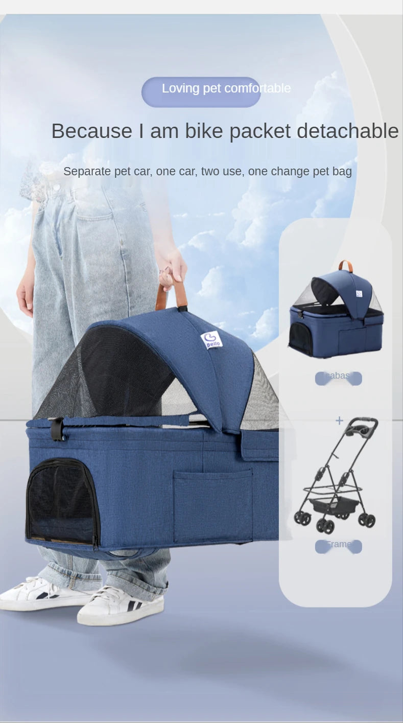 Pet Stroller for Dogs Cats Luxury Dog Carrier Strollers Breathable Travel Stroller Pushchair Separation Four-Wheeled Strollers
