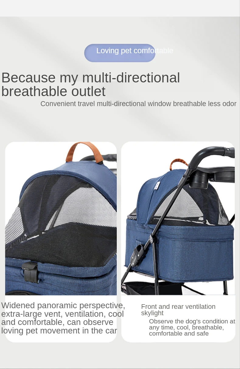 Pet Stroller for Dogs Cats Luxury Dog Carrier Strollers Breathable Travel Stroller Pushchair Separation Four-Wheeled Strollers