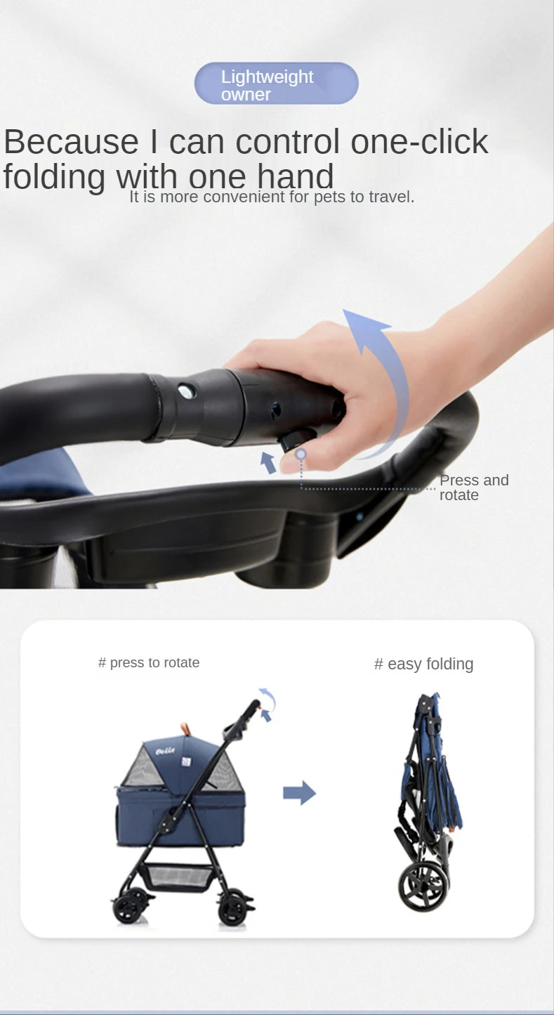 Pet Stroller for Dogs Cats Luxury Dog Carrier Strollers Breathable Travel Stroller Pushchair Separation Four-Wheeled Strollers