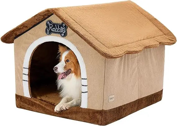 Indoor Dog House with Frame, Large Dog Cave Bed, Insulated Cozy, Suitable for 25-60 lb, Large Plus (30"×26"×25"), Gray