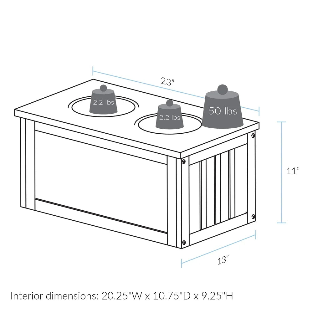 Solid Wood Double Bowl Pet Feeder Stand with Storage Box Removable Aluminum Bowls Easy Clean Assembly Medium Large Dogs