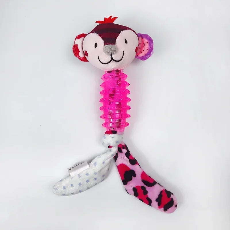 Dogs Toy with Rubber Body Molar Stick Cartoon Animal Shaped Doll Plush for Dogs Interactive Training Pet Doll Chew Toy Supplies