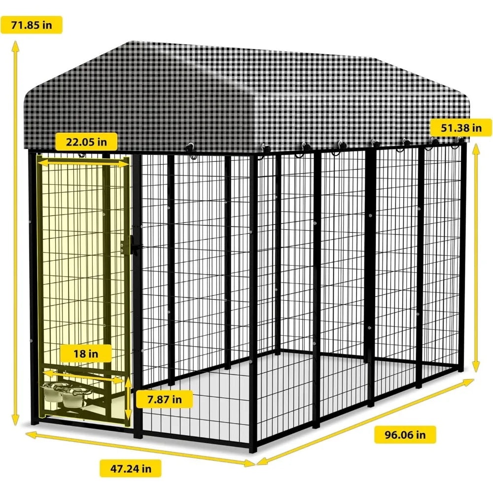 8x4x6 FT Large Outdoor Dog Kennel, Expandable Modular Dog Kennel Outside with Rotate Feeding Door, Heavy Duty Welded Wire Steel