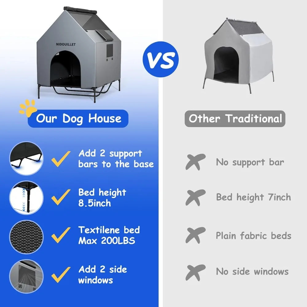 48" Dog House for Outdoor Indoor, X-Large Dog Houses Weatherproof 600D PVC with 8.5" H Textilene Elevated Dog Bed Breathable, Ea