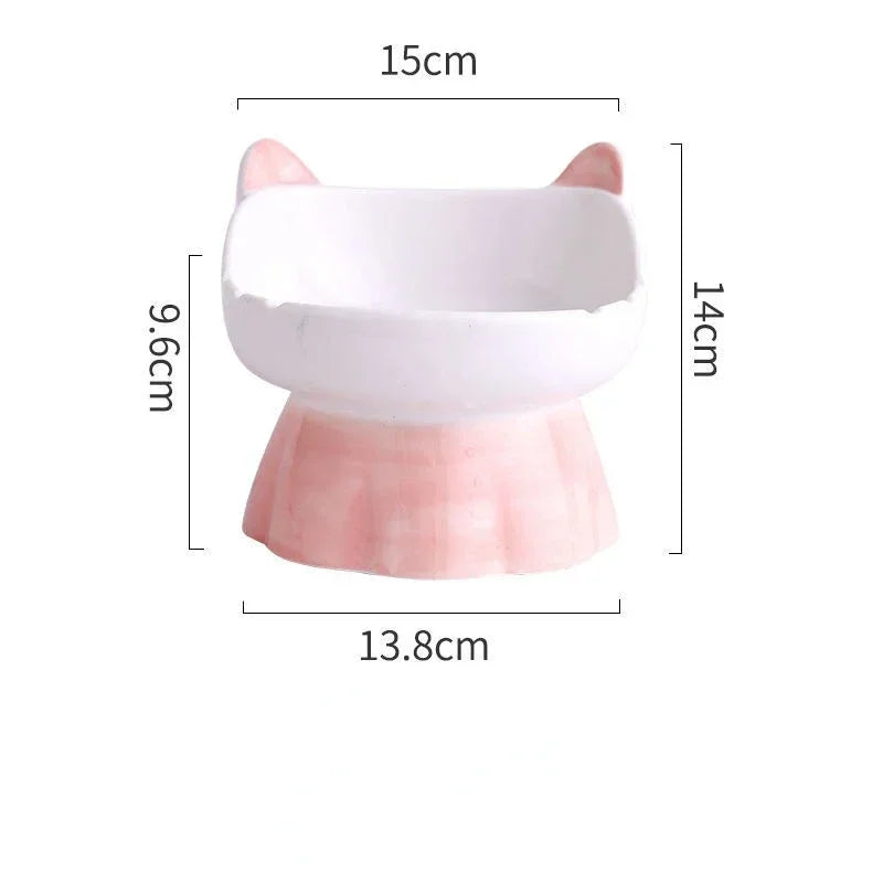 New Ceramic Cat Bowl Protects Cervical Vertebra from Overturning, Oblique Opening High Foot Food Bowl Pet Supplies