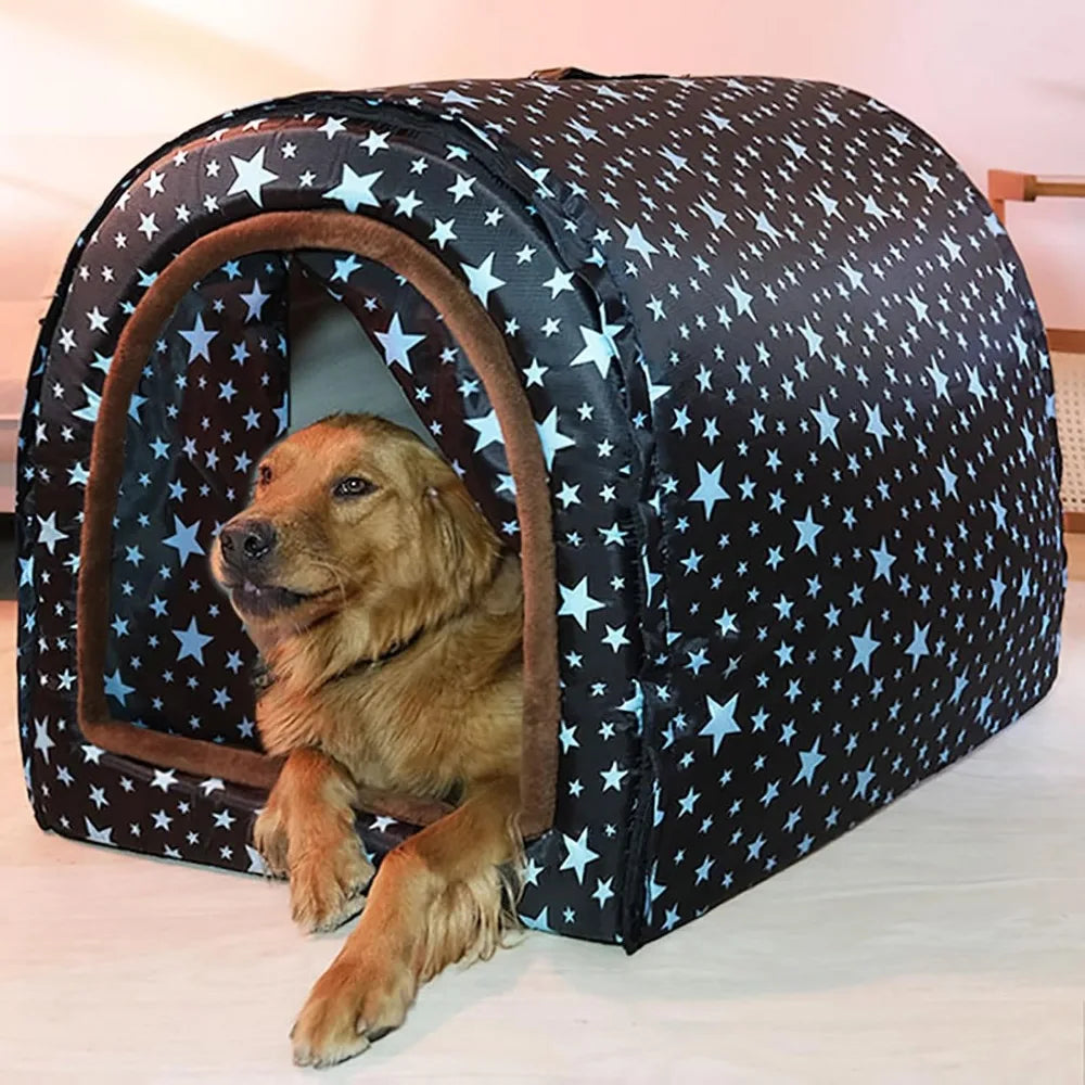2 in 1 Extra Large Pet Winter House Convertible to Bed with Warm Cushion Mat, 2 Way Indoor Outdoor Warm Dog House Bed, Removable