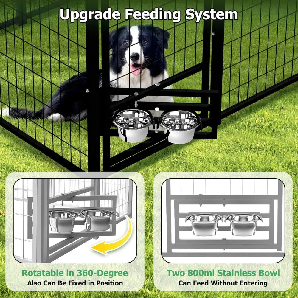 8x4x6 FT Large Outdoor Dog Kennel, Expandable Modular Dog Kennel Outside with Rotate Feeding Door, Heavy Duty Welded Wire Steel