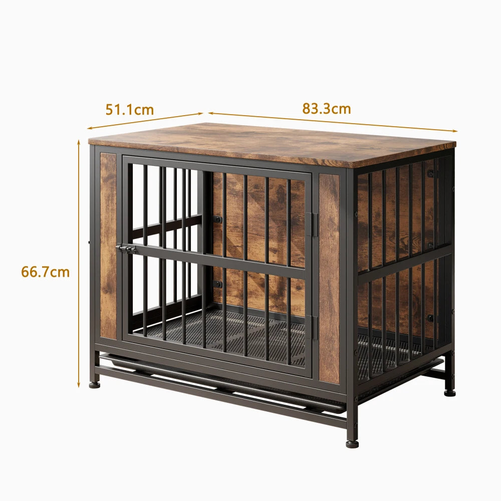 Dog Crate Furniture, Wooden Dog Crate Table, 32.8" Dog Kennel with 2 Sliding Doors and Thick Iron Door Frame, Decorative Pet