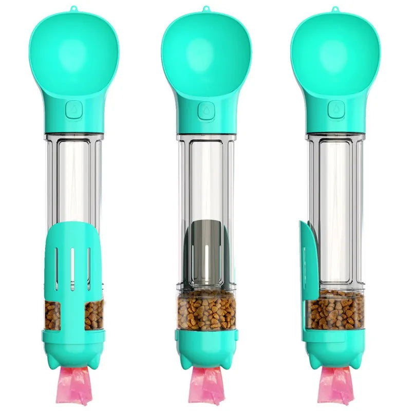 300ml/500ml Dog Water Bottle 4 in 1 Portable Pet Water Bowl Dispenser with Dog Whistle, Pet Travel Water Cup with Food Container