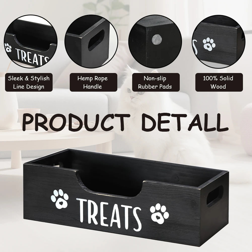 Wooden Pet Snack Storage Box with 3 Plastic Treat Jar Dog Treat Container Airtight Dog Treat Bin for Pet Gift Supply Accessories