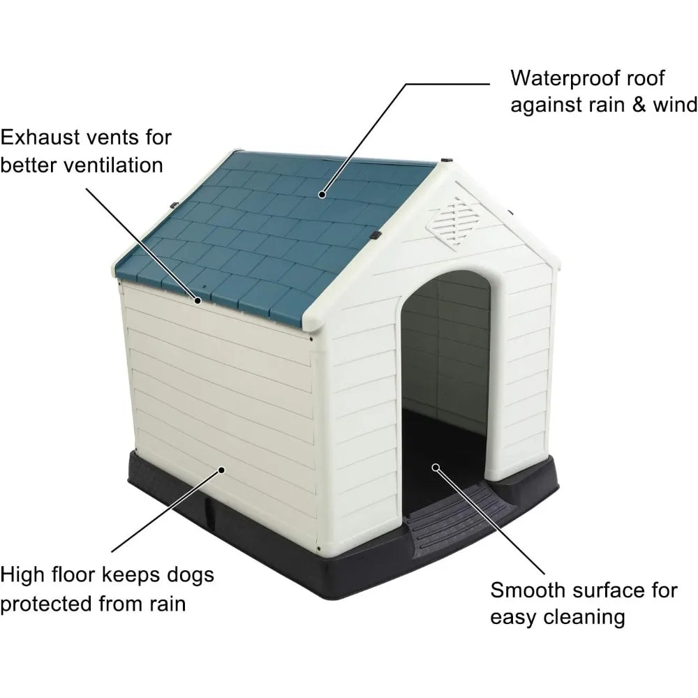 Plastic Dog House, Pet Dog Kennel Water Resistant for Small Medium Sized Dogs with Door, Indoor & Outdoor Use (32.7" H)