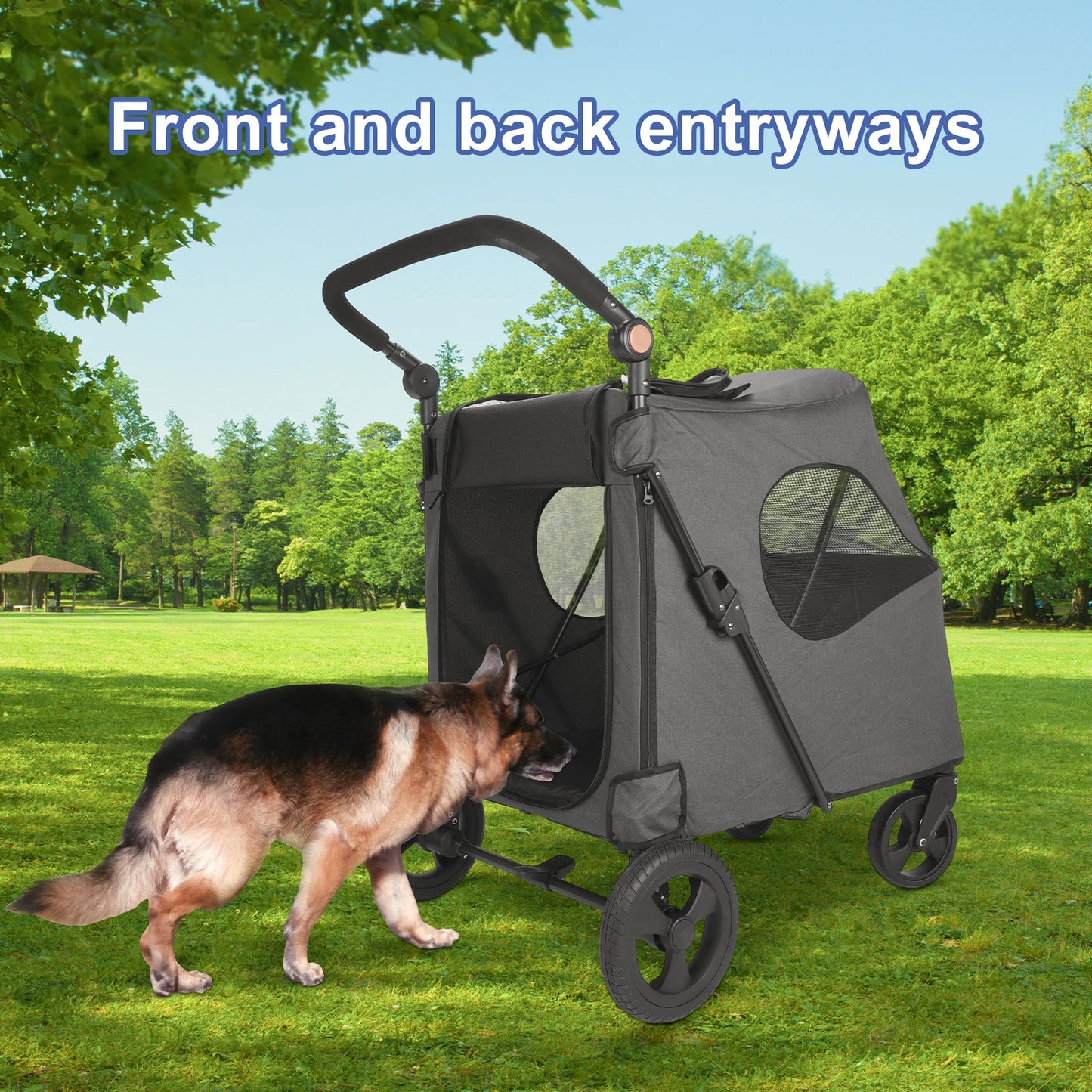 Pet Stroller Universal Wheel Ventilated Oxford Fabric for Medium Size Dogs Two Front Wheels Rotate 360° , Safety