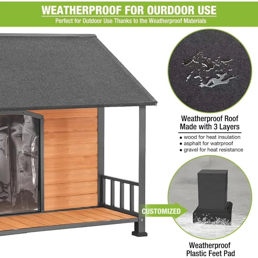 Dog House Outdoor Large Dog Kennel with All-Around Iron Frame Dog Cage Perfect for Small