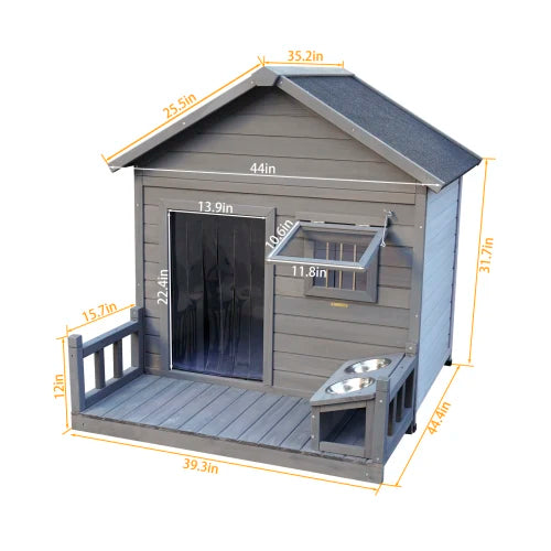 Large balcony doghouse, wood asphalt roof dog house , weatherproof large dog house,Complimentary a good cleaning mat