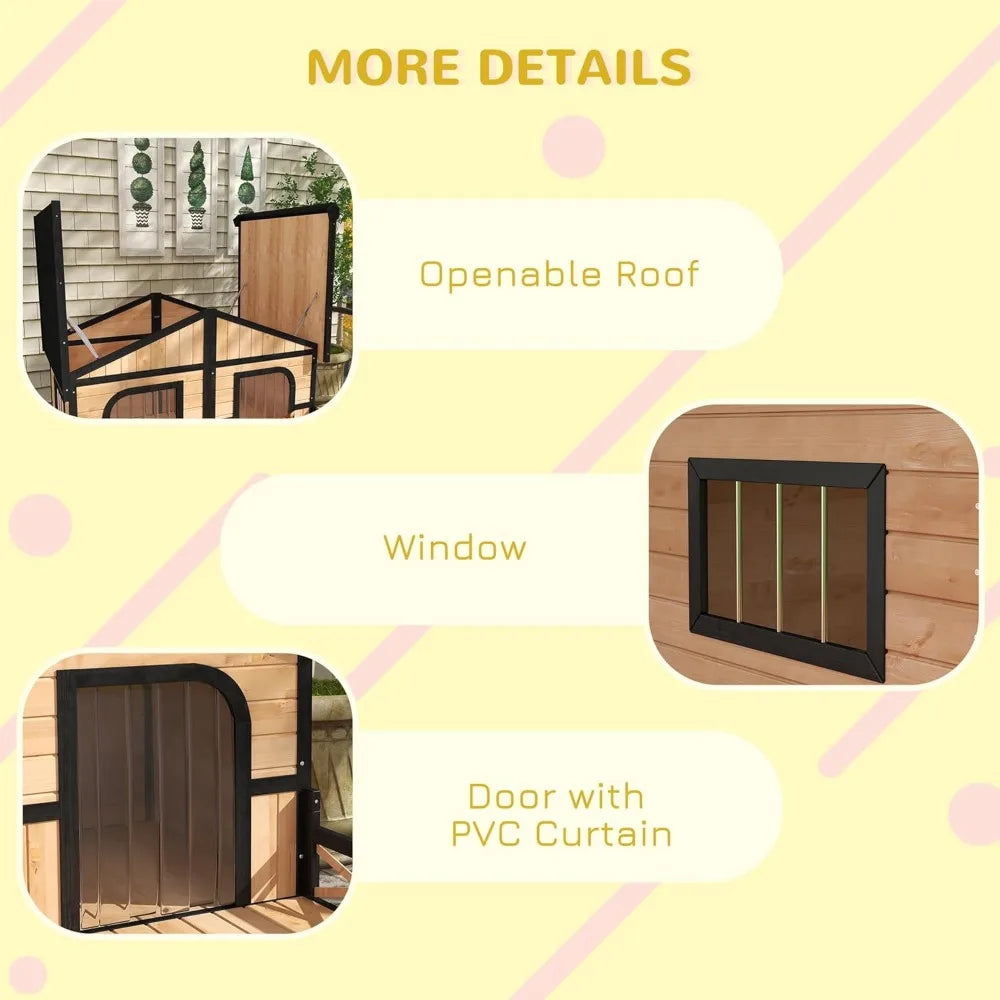 Wooden Large Dog House Outdoor Double XL Dog Kennel with Elevated Floor and Porch, Weatherproof Puppy Shelter for Small and Med