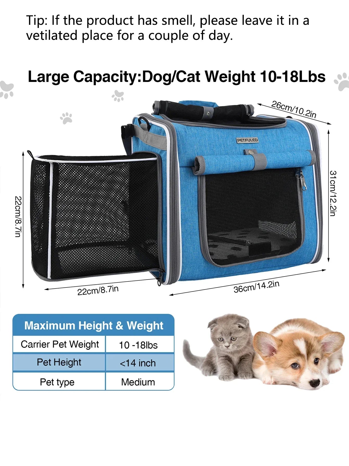 Dog Bike Basket, Expandable Soft Sided Pet Carrier Backpack with 4 Open Doors, Foldable Dog Bike Carrier