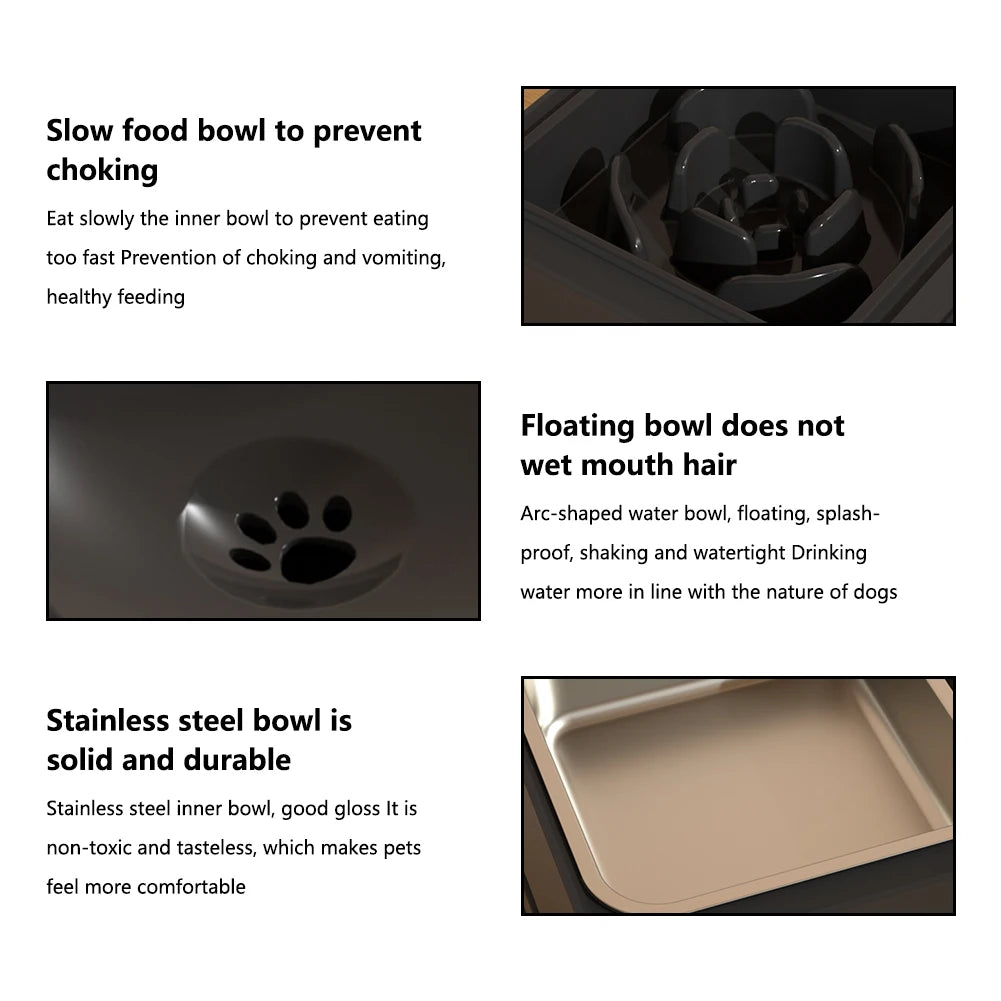 Dog Feeding Station, Adjustable Heights Bowl Stand Feeder Slow Fedding Bowls, Food Water Bowls for Medium Small Cats Dog