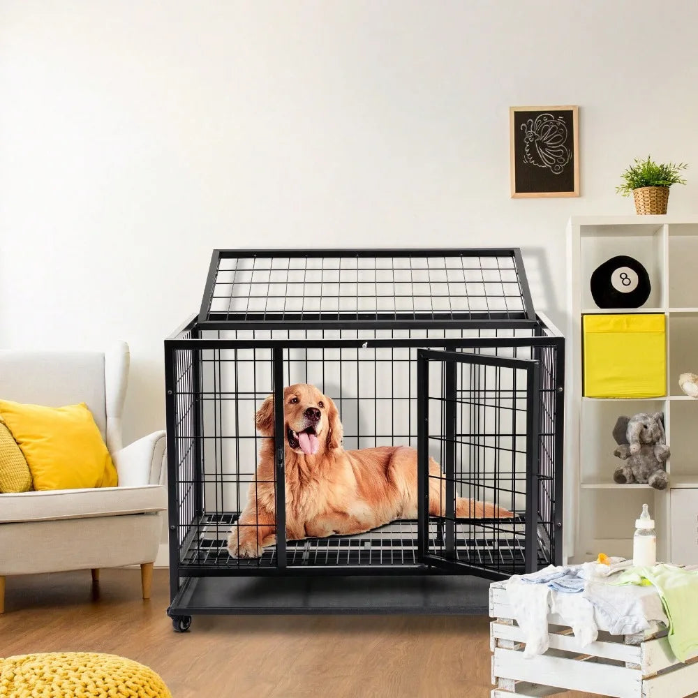 Heavy Duty Metal Dog Crate Cage Kennel Pet Playpen w/ 2 Doors for Indoor Outdoor