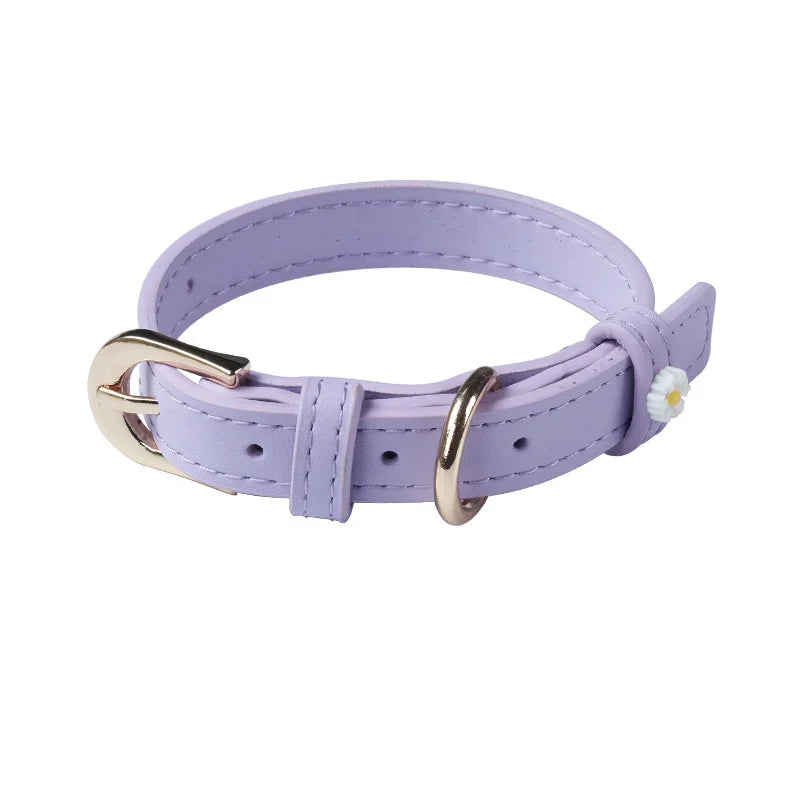 PU Leather Dog Collar with Daisy Decoration Comfortable Pet Collar For Small Dogs Cat Collar Pet Supplies