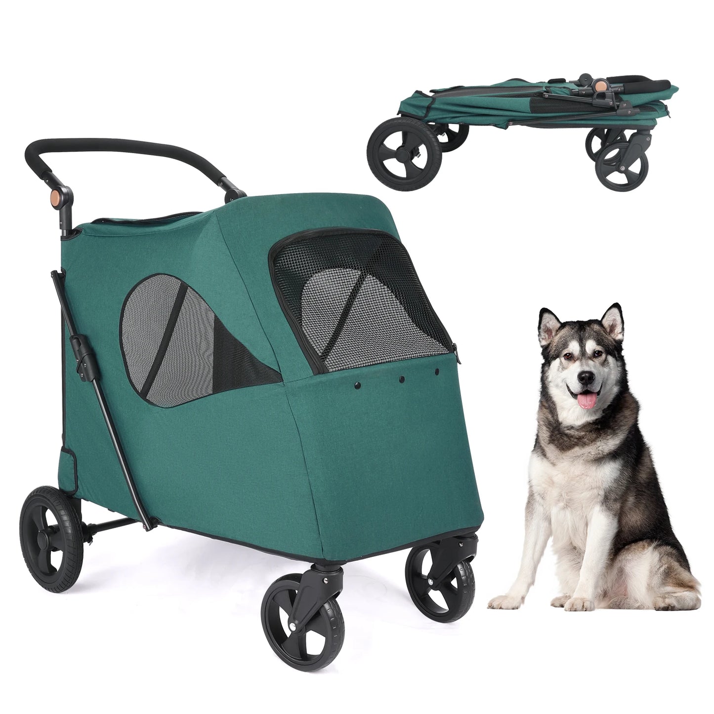 Pet Stroller Universal Wheel Ventilated Oxford Fabric for Medium Size Dogs Two Front Wheels Rotate 360° , Safety