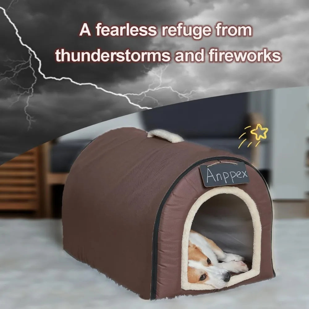 Medium Igloo Dog House Indoor,XL Size Dog Cave for Medium and Large Dogs,2-in-1 Washable Covered Dog Bed,Brown