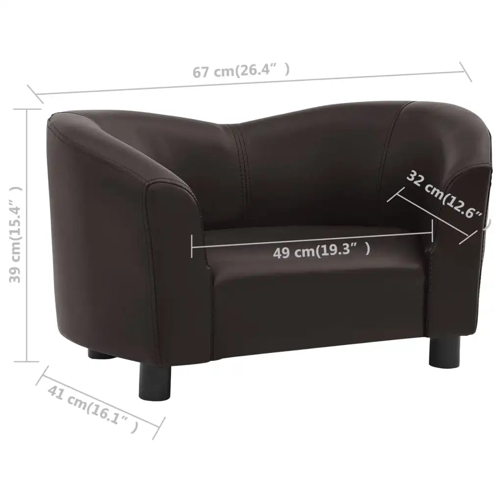 Dog Sofa Foam Filling Pet Relaxing Sofa for Home Use Brown 26.4x16.1x15.4in Faux Leather