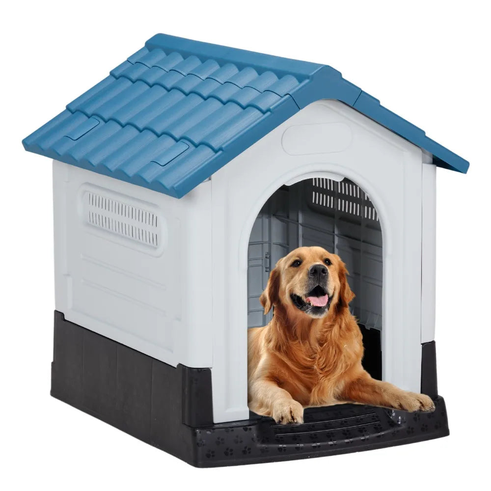 26 inch Plastic Dog House,with Air Vents and Elevated Floor, Insulated Water Resistant Puppy Shelter Kennel Doghouse Pet House