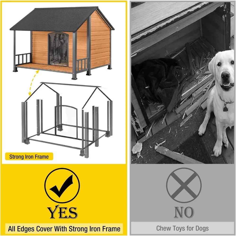 Dog House Outdoor Insulated Large Puppy Kennel with Metal Frame 47.2" L for Medium to Large Dogs Weatherproof with Removable Fl
