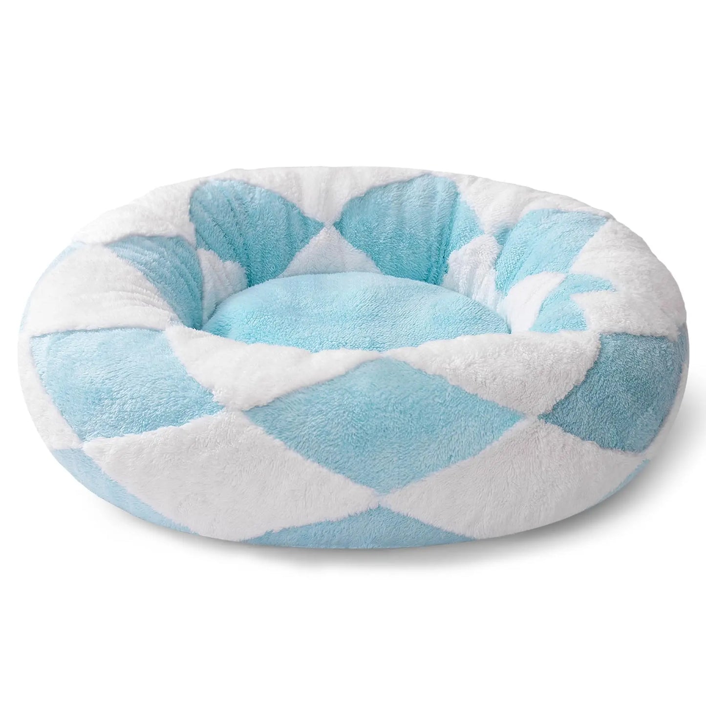 MEWOOFUN Cat Beds Round Washable Bed with Jacquard Shaggy Plush Non-Slip Bottom Calming Pet Bed for Indoor Cat Small Dog