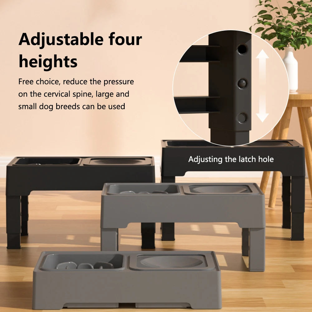 Dog Feeding Station, Adjustable Heights Bowl Stand Feeder Slow Fedding Bowls, Food Water Bowls for Medium Small Cats Dog