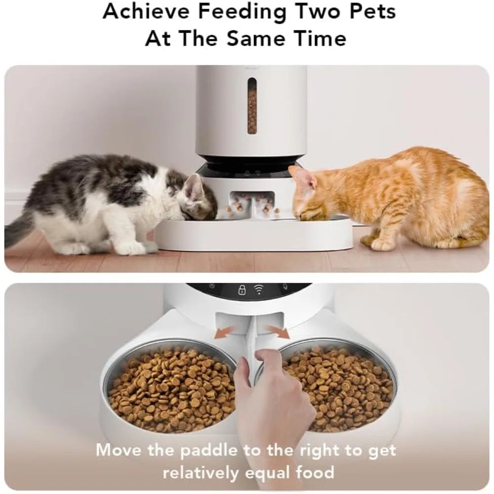 Automatic Cat Feeder, 5G WiFi Pet Feeder for Two Cats or Dogs with Remote Control, 5L Cat Food Dispenser with Low Food Sensor