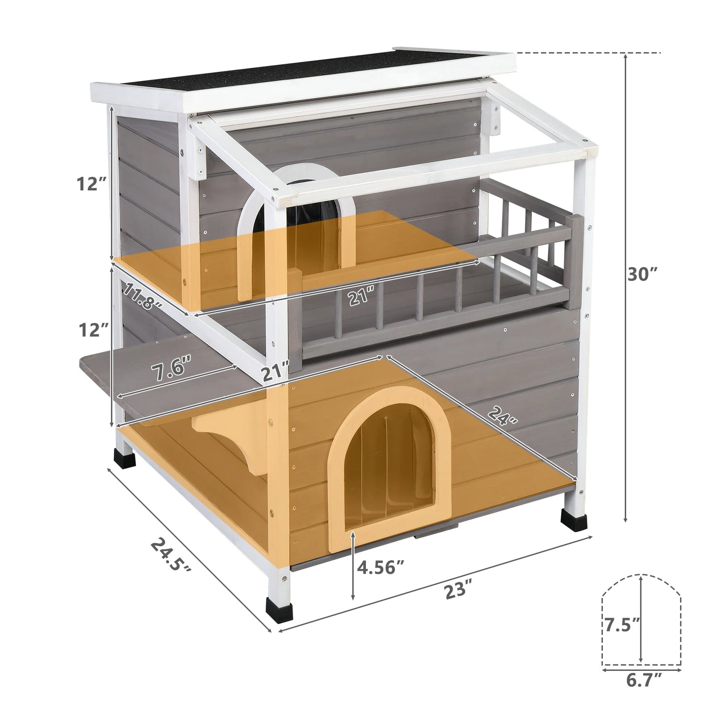 Wooden Cat house 2-Story Indoor Outdoor Luxurious Cat Shelter House with Transparent Canopy, Large Balcony, Openable Weatherproo