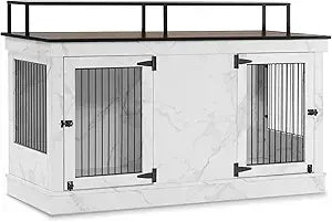 Large Dog Crate Furniture TV Stand, Wooden Pet Kennel with Double Doors, Indoor Furniture Style Dog House End Table, 1861 (Ligh