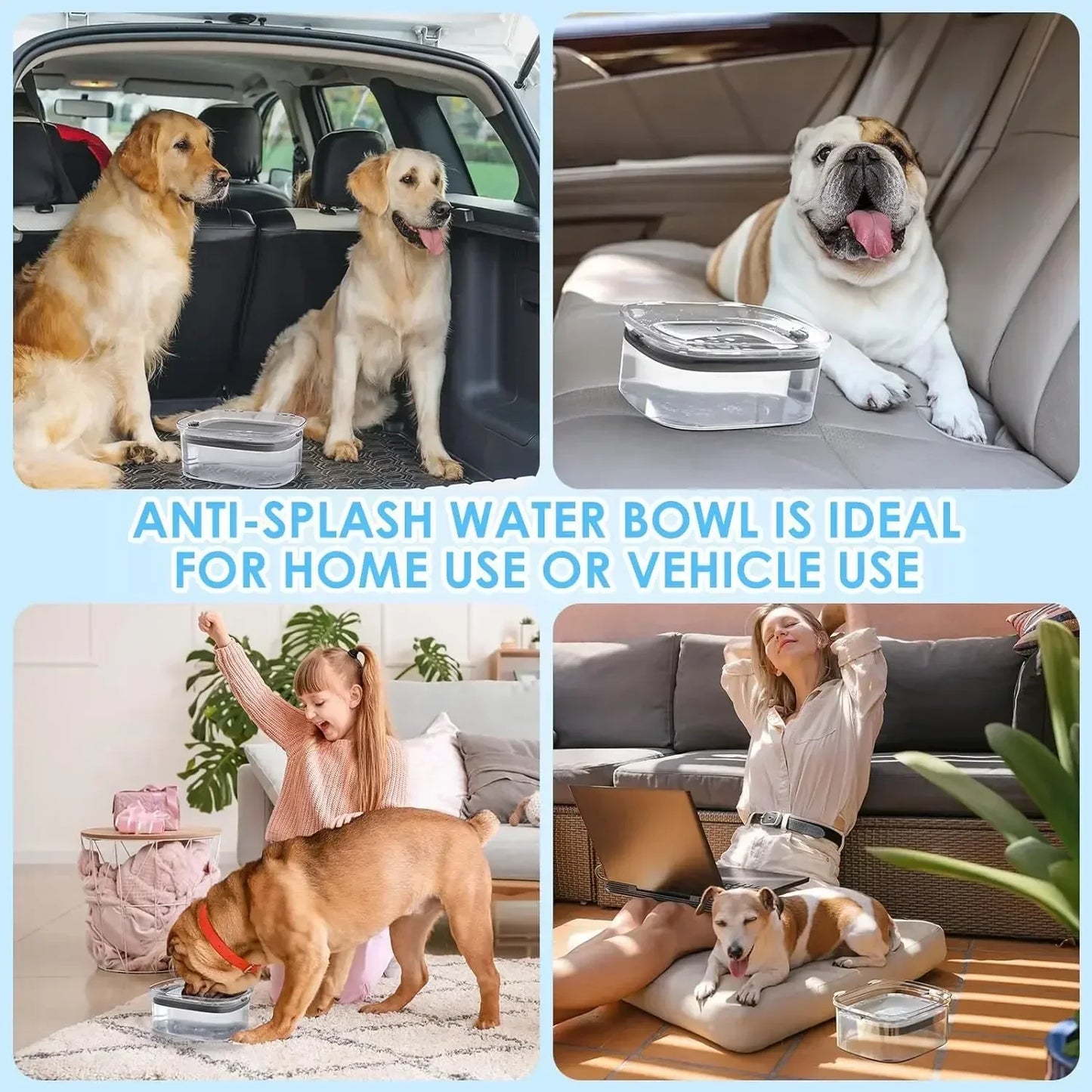 2L Anti Bowl Splash Dripless Dispenser Drinking Bowl Water Water No Mess Slow Proof Dog Cat Refill, Reduce Pet Spill