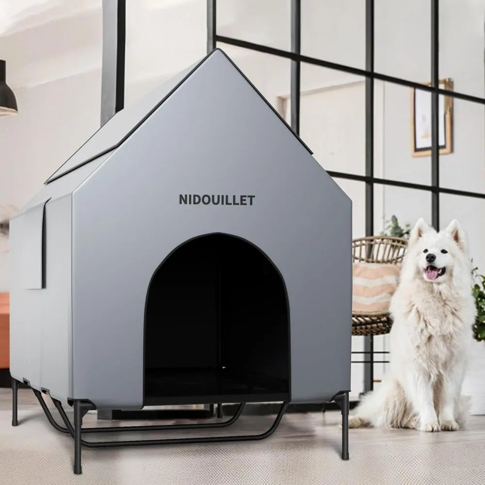 48" Dog House for Outdoor Indoor, X-Large Dog Houses Weatherproof 600D PVC with 8.5" H Textilene Elevated Dog Bed Breathable, Ea