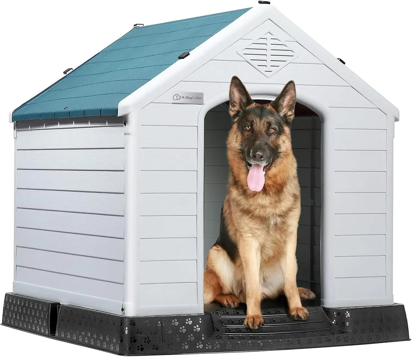 Durable Waterproof Plastic Dog House for Small to Large Sized Dogs, Indoor Outdoor Doghouse Puppy Shelter with Elevated Floor