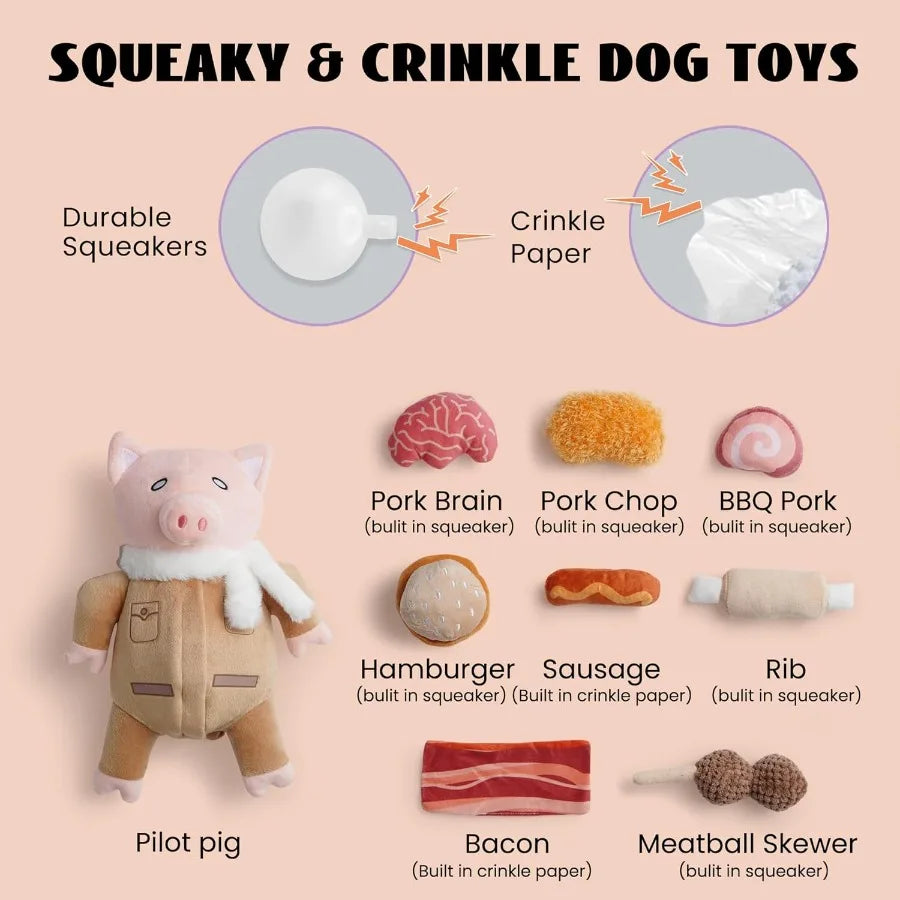 Stuffed Pig Dog Toys: Funny Squeaky Crinkle Dog Chew Toys for Small Medium Breed Plush Puzzle Cognitive Training Pet Enrichment
