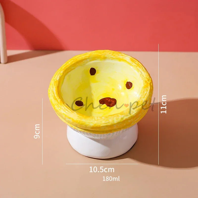 Food Bowl Foot Protection Fruit Food Ceramic Cat Cat Cat Hand-painted Mouth Series Neck Oblique Bowl Pet Bowl High