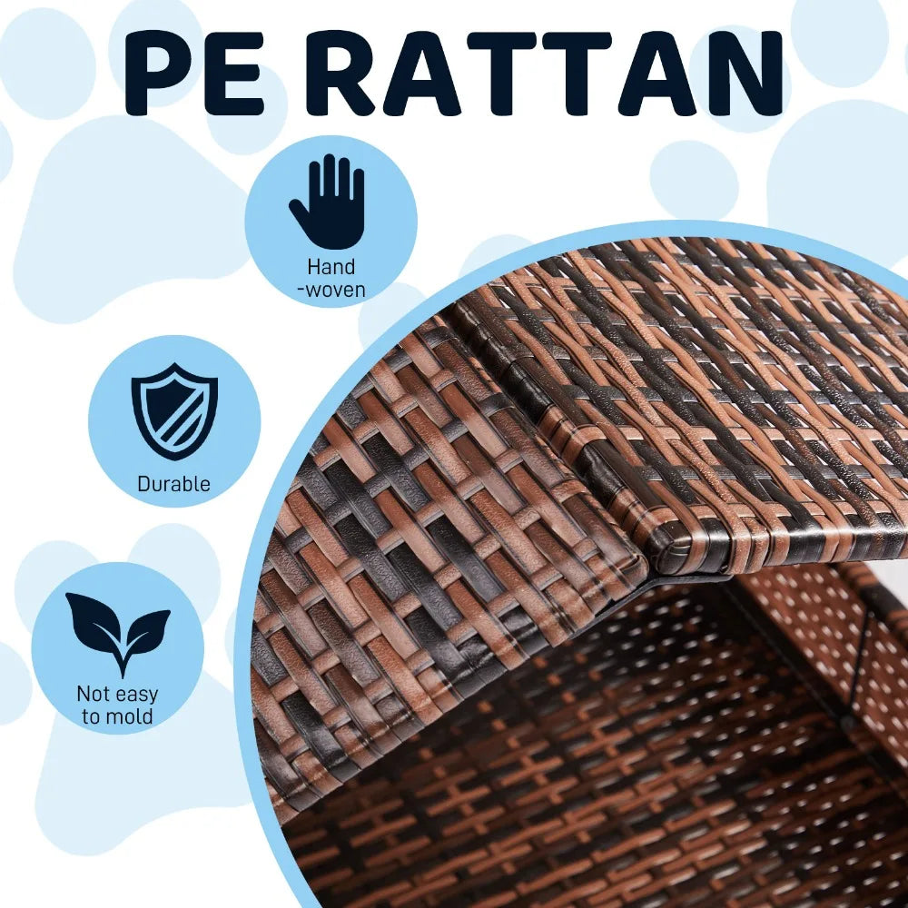 Elevated Rattan Dog Bed with Canopy and Washable Cushion Cover,for Small Medium Dogs Cats, Indoor Outdoor Raised Pet House