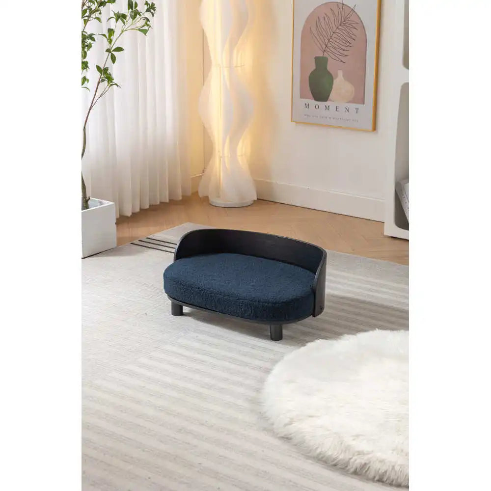 Scandinavian style Elevated Dog Bed Pet Sofa With Solid Wood legs and Bent Wood Back, Velvet Cushion, BLACK