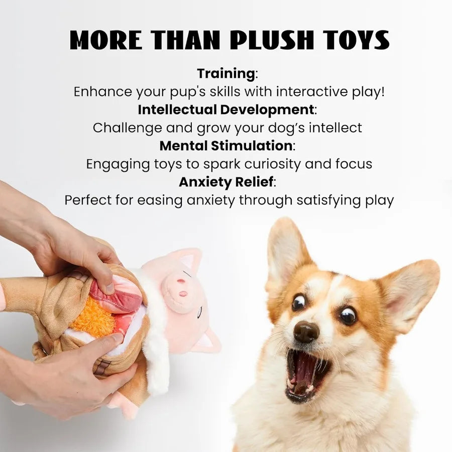 Stuffed Pig Dog Toys: Funny Squeaky Crinkle Dog Chew Toys for Small Medium Breed Plush Puzzle Cognitive Training Pet Enrichment