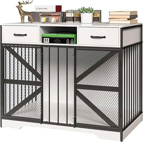 Dog Crate Furniture, Dog Kennel Furniture for Large Dogs Indoor, Heavy Duty Wooden Dog Crate TV Stand with 2 Drawers, 44" Metal