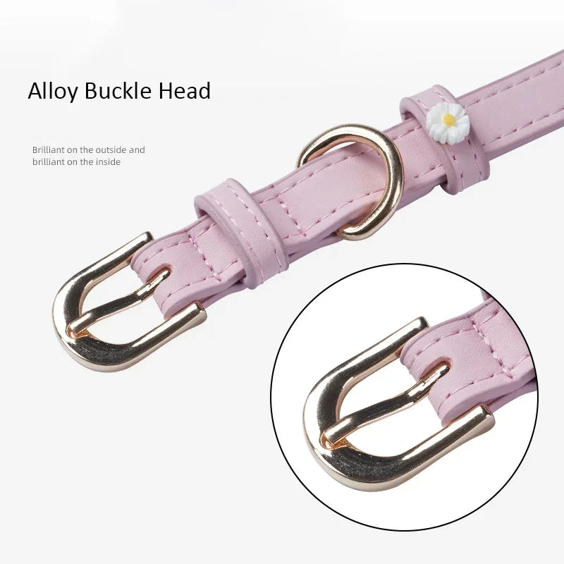 PU Leather Dog Collar with Daisy Decoration Comfortable Pet Collar For Small Dogs Cat Collar Pet Supplies