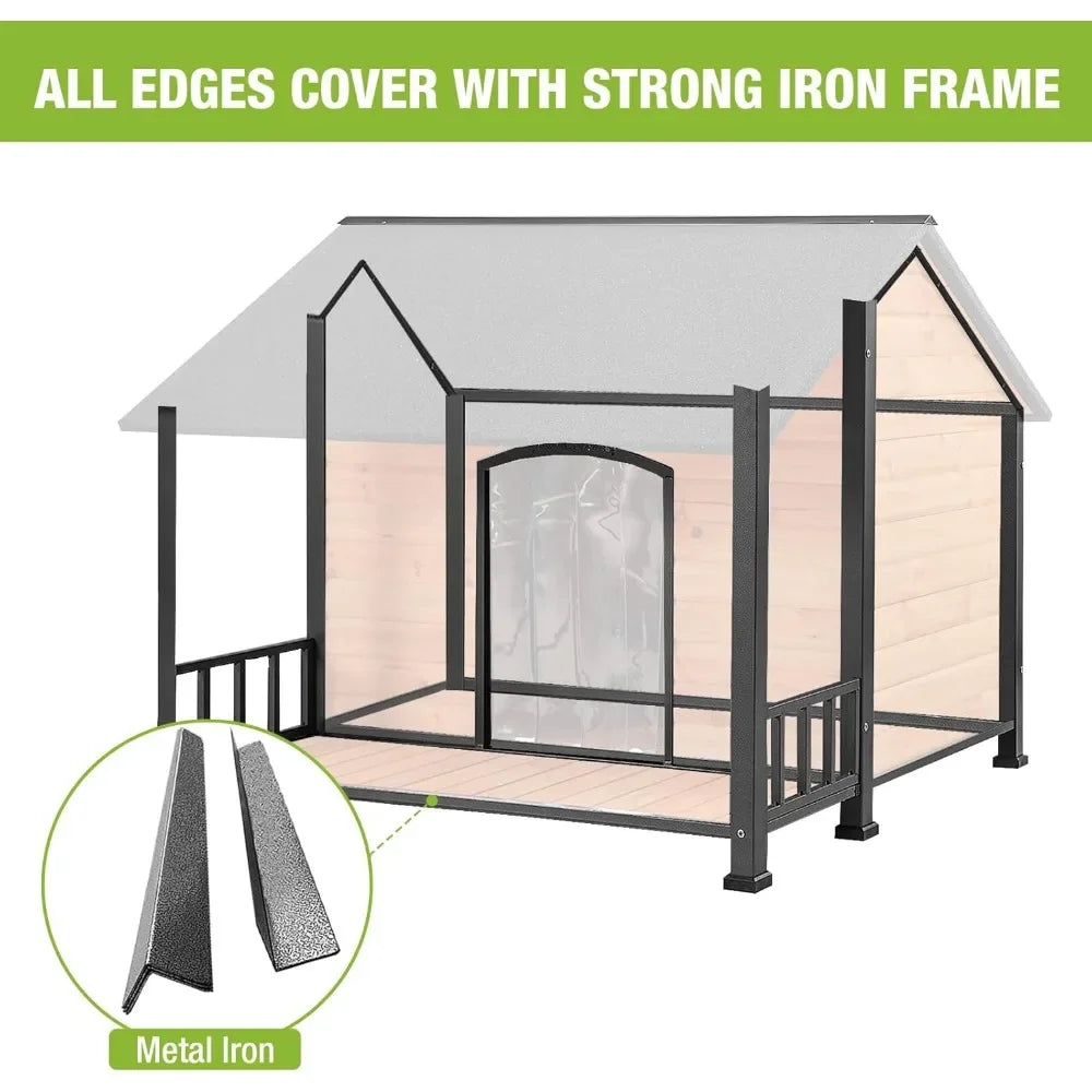 Dog House Outdoor Large Dog Kennel with All-Around Iron Frame Dog Cage Perfect for Small