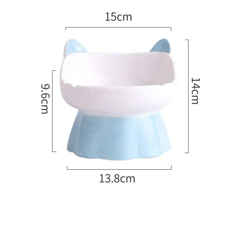 New Ceramic Cat Bowl Protects Cervical Vertebra from Overturning, Oblique Opening High Foot Food Bowl Pet Supplies