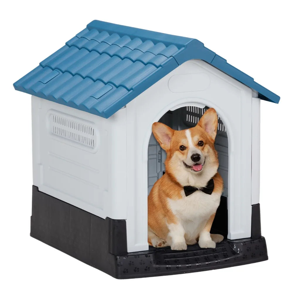 26 inch Plastic Dog House,with Air Vents and Elevated Floor, Insulated Water Resistant Puppy Shelter Kennel Doghouse Pet House
