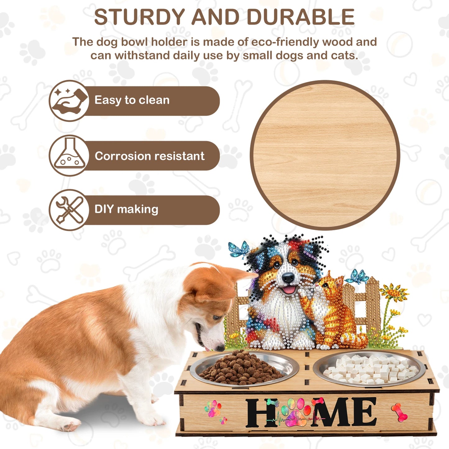 5D DIY Diamond Painting Water Feeder Diamond Painting Pet Feeder Making Kit Rhinestones Stainless Steel Pet Bowl for Cats Dogs