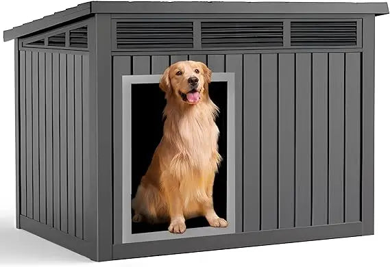 Dog House for Both Indoor and Outdoor with Weatherproof Roof Removable Floors for Medium to Large Dogs Interior Space (Black, L